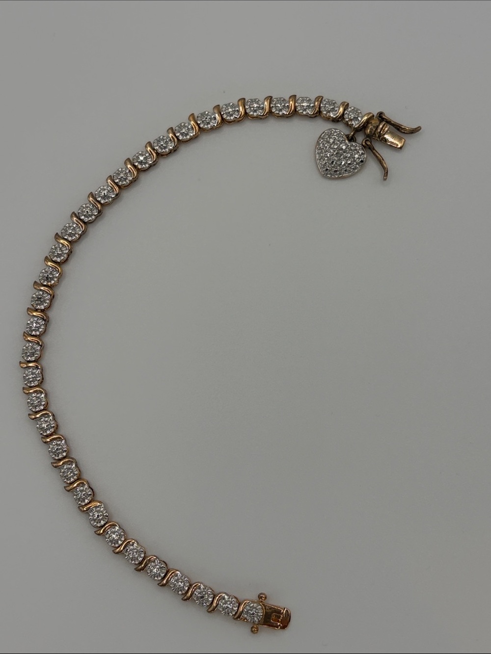 Gold plated Sterling silver 925 Heart Charm Tennis Bracelet